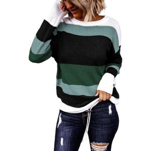 imageDokotoo Round Neck Striped Womens Fashion Clothes Cute Color Block Pullover Fall Sweaters for Women 2025 Women ClothingDark Green