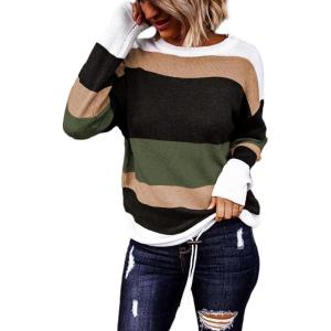 imageDokotoo Round Neck Striped Womens Fashion Clothes Cute Color Block Pullover Fall Sweaters for Women 2025 Women ClothingGreen