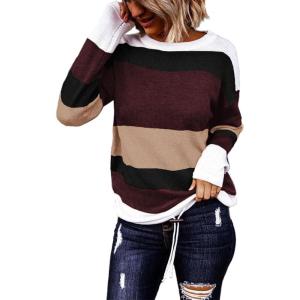 imageDokotoo Round Neck Striped Womens Fashion Clothes Cute Color Block Pullover Fall Sweaters for Women 2025 Women ClothingKhaki