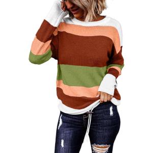 imageDokotoo Round Neck Striped Womens Fashion Clothes Cute Color Block Pullover Fall Sweaters for Women 2025 Women ClothingLight Green