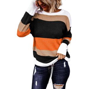 imageDokotoo Round Neck Striped Womens Fashion Clothes Cute Color Block Pullover Fall Sweaters for Women 2025 Women ClothingOrange