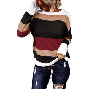 imageDokotoo Round Neck Striped Womens Fashion Clothes Cute Color Block Pullover Fall Sweaters for Women 2025 Women ClothingRed