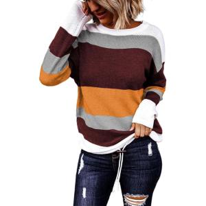 imageDokotoo Round Neck Striped Womens Fashion Clothes Cute Color Block Pullover Fall Sweaters for Women 2025 Women ClothingYellow