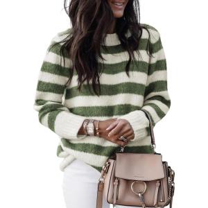 imageDokotoo Sweaters for Women 2025 Crewneck Striped Cute Color Block Fall Winter Knitted Pullover TopsAgreen