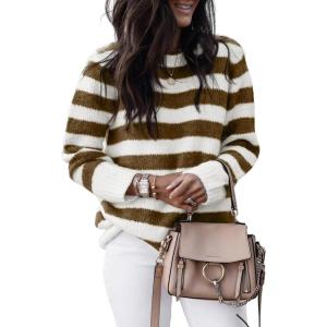 imageDokotoo Sweaters for Women 2025 Crewneck Striped Cute Color Block Fall Winter Knitted Pullover TopsDesert Palm