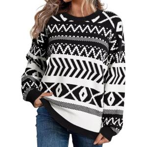 imageDokotoo Sweaters for Women Casual Loose Crewneck Long Sleeve Pullover Sweater Tops Boho TopsBlack