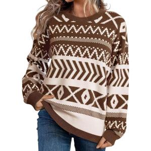 imageDokotoo Sweaters for Women Casual Loose Crewneck Long Sleeve Pullover Sweater Tops Boho TopsBrown