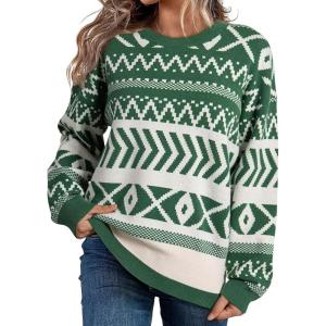 imageDokotoo Sweaters for Women Casual Loose Crewneck Long Sleeve Pullover Sweater Tops Boho TopsDark Green