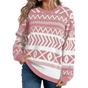 imageDokotoo Sweaters for Women Casual Loose Crewneck Long Sleeve Pullover Sweater Tops Boho TopsFushia