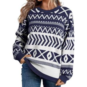 imageDokotoo Sweaters for Women Casual Loose Crewneck Long Sleeve Pullover Sweater Tops Boho TopsNavy Blue