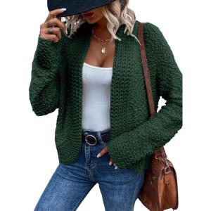 imageDokotoo Womens 2025 Fashion Casual Open Front Long Sleeve Chunky Knit Cardigans Sweaters Outerwear CoatsBlackish Green