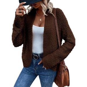 imageDokotoo Womens 2025 Fashion Casual Open Front Long Sleeve Chunky Knit Cardigans Sweaters Outerwear CoatsBrown