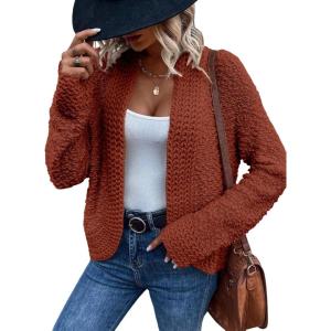 imageDokotoo Womens 2025 Fashion Casual Open Front Long Sleeve Chunky Knit Cardigans Sweaters Outerwear CoatsChestnut