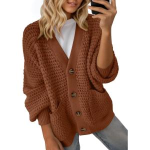 imageDokotoo Womens 2025 Fashion Casual Open Front Long Sleeve Chunky Knit Cardigans Sweaters Outerwear CoatsCinnamon