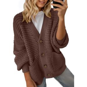 imageDokotoo Womens 2025 Fashion Casual Open Front Long Sleeve Chunky Knit Cardigans Sweaters Outerwear CoatsCoffee