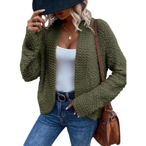 imageDokotoo Womens 2025 Fashion Casual Open Front Long Sleeve Chunky Knit Cardigans Sweaters Outerwear CoatsMoss Green