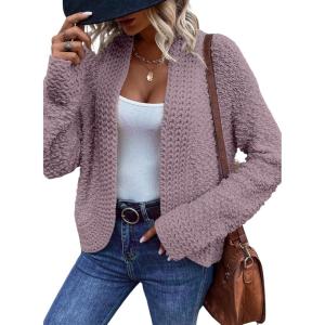 imageDokotoo Womens 2025 Fashion Casual Open Front Long Sleeve Chunky Knit Cardigans Sweaters Outerwear CoatsPurple