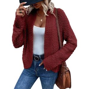 imageDokotoo Womens 2025 Fashion Casual Open Front Long Sleeve Chunky Knit Cardigans Sweaters Outerwear CoatsRed