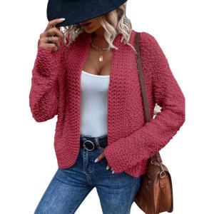 imageDokotoo Womens 2025 Fashion Casual Open Front Long Sleeve Chunky Knit Cardigans Sweaters Outerwear CoatsRose Red