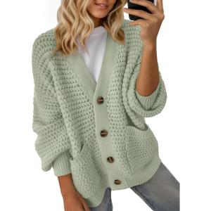 imageDokotoo Womens 2025 Fashion Casual Open Front Long Sleeve Chunky Knit Cardigans Sweaters Outerwear CoatsSmoke Green