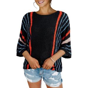 imageDokotoo Womens 2025 Summer Tops Casual Color Block Striped Lightweight Knit Trendy Boho Clothes Pullover SweatersB Black