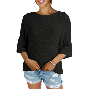 imageDokotoo Womens 2025 Summer Tops Casual Color Block Striped Lightweight Knit Trendy Boho Clothes Pullover SweatersB Black 2
