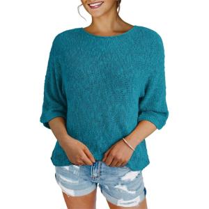imageDokotoo Womens 2025 Summer Tops Casual Color Block Striped Lightweight Knit Trendy Boho Clothes Pullover SweatersB Blue