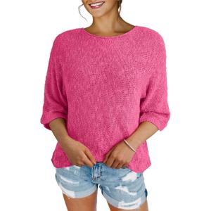 imageDokotoo Womens 2025 Summer Tops Casual Color Block Striped Lightweight Knit Trendy Boho Clothes Pullover SweatersB Rose