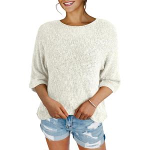 imageDokotoo Womens 2025 Summer Tops Casual Color Block Striped Lightweight Knit Trendy Boho Clothes Pullover SweatersB White 2