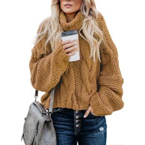 imageDokotoo Womens 2025 Winter Fall Solid Turtleneck High Neck Balloon Long Sleeve Sweaters Pullover OuterwearA Yellow 2