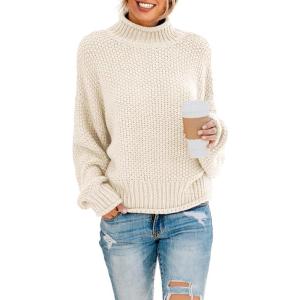 imageDokotoo Womens 2025 Winter Fall Solid Turtleneck High Neck Balloon Long Sleeve Sweaters Pullover OuterwearB Beige