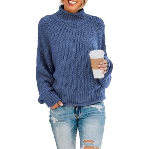 imageDokotoo Womens 2025 Winter Fall Solid Turtleneck High Neck Balloon Long Sleeve Sweaters Pullover OuterwearB Blue 2