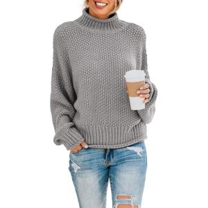 imageDokotoo Womens 2025 Winter Fall Solid Turtleneck High Neck Balloon Long Sleeve Sweaters Pullover OuterwearB Gray