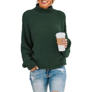 imageDokotoo Womens 2025 Winter Fall Solid Turtleneck High Neck Balloon Long Sleeve Sweaters Pullover OuterwearB Green