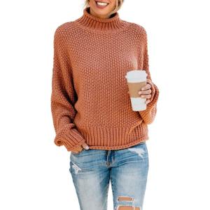 imageDokotoo Womens 2025 Winter Fall Solid Turtleneck High Neck Balloon Long Sleeve Sweaters Pullover OuterwearB Orange