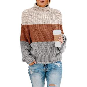 imageDokotoo Womens 2025 Winter Fall Solid Turtleneck High Neck Balloon Long Sleeve Sweaters Pullover OuterwearC Brown