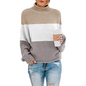 imageDokotoo Womens 2025 Winter Fall Solid Turtleneck High Neck Balloon Long Sleeve Sweaters Pullover OuterwearC White 1