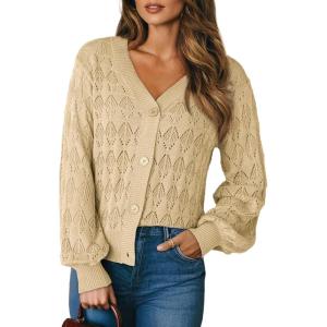 imageDokotoo Womens Cardigan Sweaters 2025 Lightweight Fall Oufits Clothes Trendy Long Sleeve Crochet Tops Casual JacketsBeige