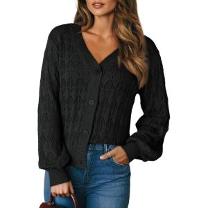 imageDokotoo Womens Cardigan Sweaters 2025 Lightweight Fall Oufits Clothes Trendy Long Sleeve Crochet Tops Casual JacketsBlack