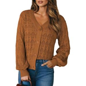 imageDokotoo Womens Cardigan Sweaters 2025 Lightweight Fall Oufits Clothes Trendy Long Sleeve Crochet Tops Casual JacketsBrown