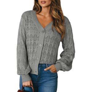 imageDokotoo Womens Cardigan Sweaters 2025 Lightweight Fall Oufits Clothes Trendy Long Sleeve Crochet Tops Casual JacketsGray
