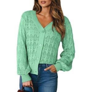 imageDokotoo Womens Cardigan Sweaters 2025 Lightweight Fall Oufits Clothes Trendy Long Sleeve Crochet Tops Casual JacketsGreen 1