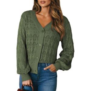 imageDokotoo Womens Cardigan Sweaters 2025 Lightweight Fall Oufits Clothes Trendy Long Sleeve Crochet Tops Casual JacketsGreen