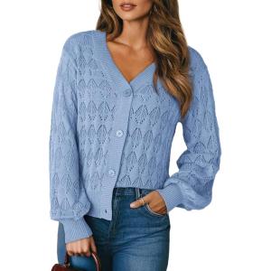 imageDokotoo Womens Cardigan Sweaters 2025 Lightweight Fall Oufits Clothes Trendy Long Sleeve Crochet Tops Casual JacketsLight Blue