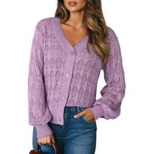 imageDokotoo Womens Cardigan Sweaters 2025 Lightweight Fall Oufits Clothes Trendy Long Sleeve Crochet Tops Casual JacketsPurple