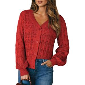 imageDokotoo Womens Cardigan Sweaters 2025 Lightweight Fall Oufits Clothes Trendy Long Sleeve Crochet Tops Casual JacketsRed