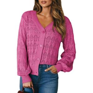 imageDokotoo Womens Cardigan Sweaters 2025 Lightweight Fall Oufits Clothes Trendy Long Sleeve Crochet Tops Casual JacketsRose