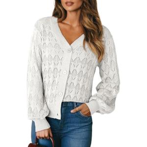 imageDokotoo Womens Cardigan Sweaters 2025 Lightweight Fall Oufits Clothes Trendy Long Sleeve Crochet Tops Casual JacketsWhite