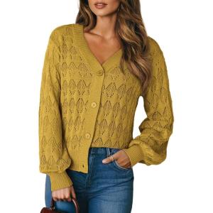 imageDokotoo Womens Cardigan Sweaters 2025 Lightweight Fall Oufits Clothes Trendy Long Sleeve Crochet Tops Casual JacketsYellow