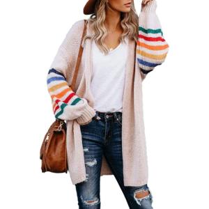 imageDokotoo Womens Long Open Front Cardigans Striped Color Block Loose Knit Sweaters Outwear CoatA Pink